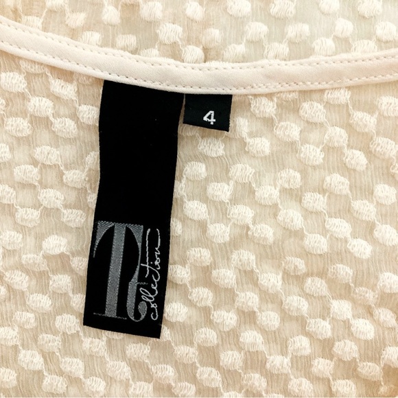 Women’s Size 4 Tt Collection Embroidered Pure Silk Sheer Top Cream Color - Picture 6 of 7
